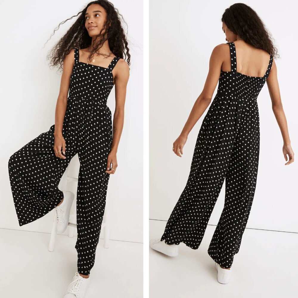 Madewell True Black White Polka Dot Tank Wide-Leg Jumpsuit - 20774
